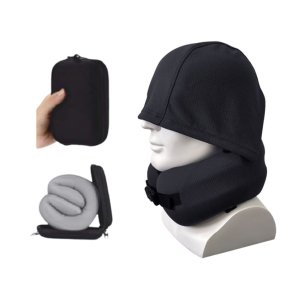 Easynap Travel Hooded Neck Pillow With Pouch - Moonless Night (Black)